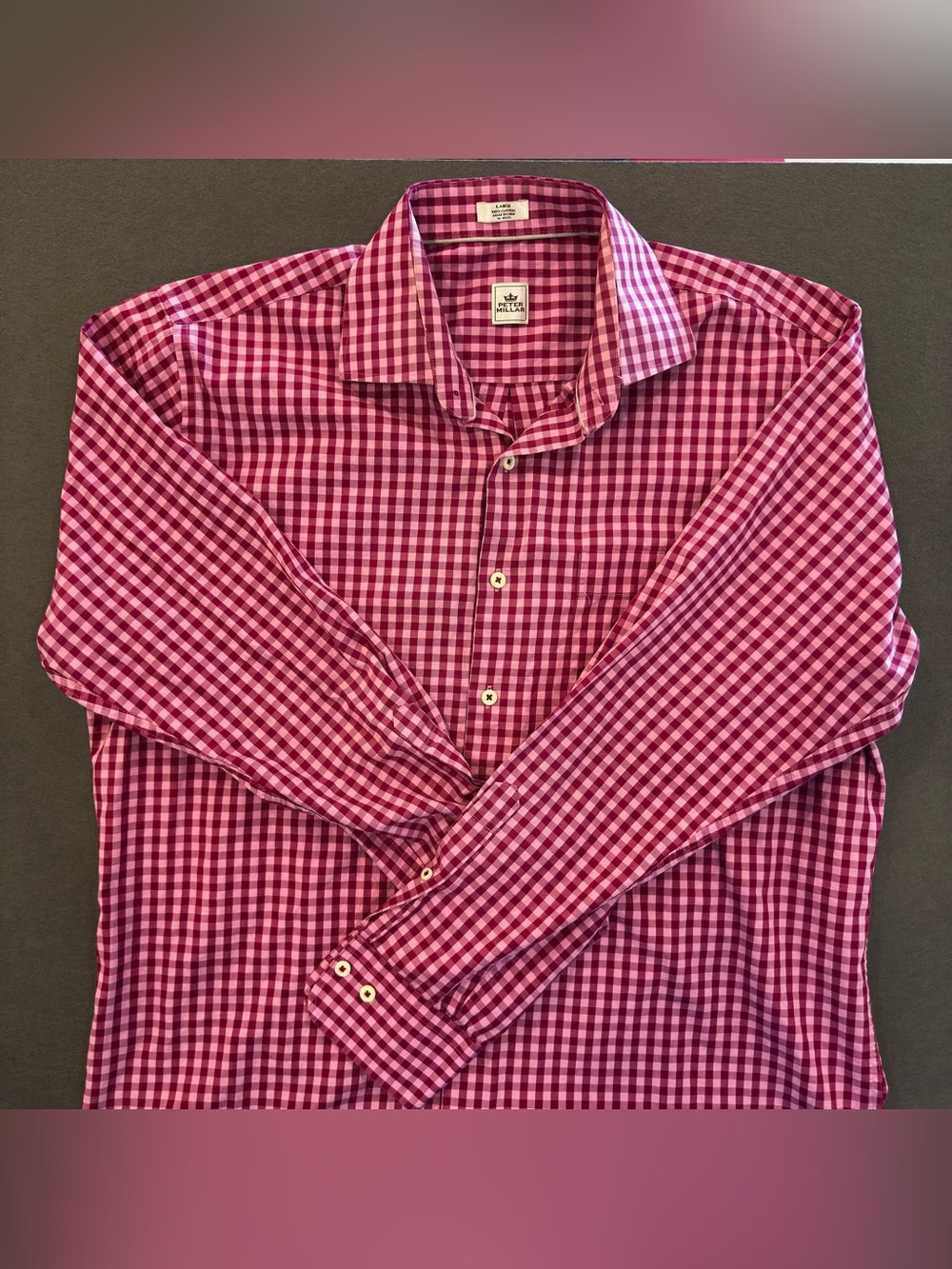 Peter Millar Pink Gingham Dress Shirt